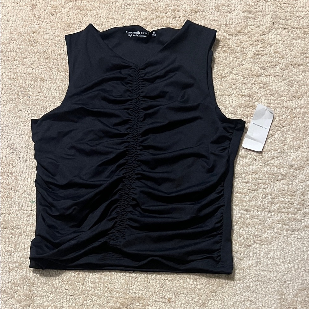 Abercrombie & Fitch Black Sleeveless Ruched Blouse